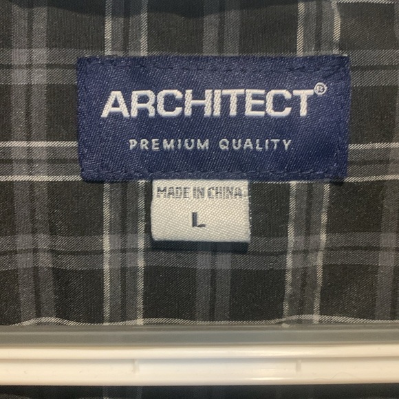 Architect Mens L/S Blue & Black & Grey Plaid Button Down Shirt - Picture 2 of 6